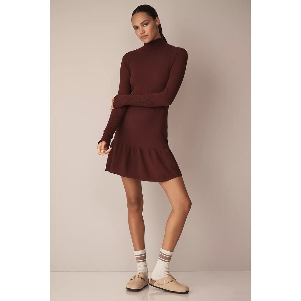 NWT ANTHROPOLOGIE Sundays Andes Knit Mini Sweater Dress $242 SMALL Wine